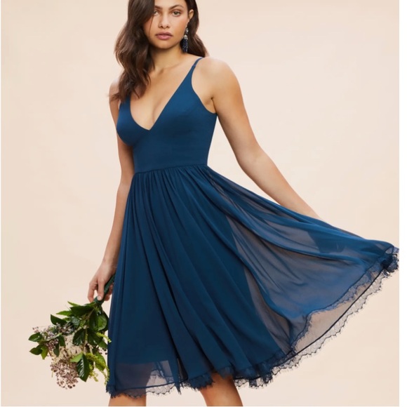 NWT Dress The Population Alicia Mixed Media Midi Dress In Peacock Blue Size L